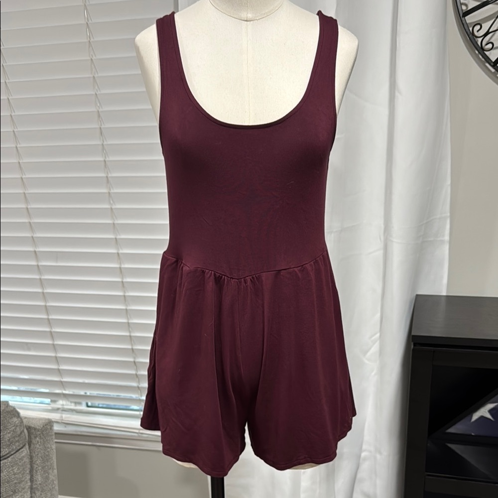 AERIE Burgundy Romper Tank Shorts XS
